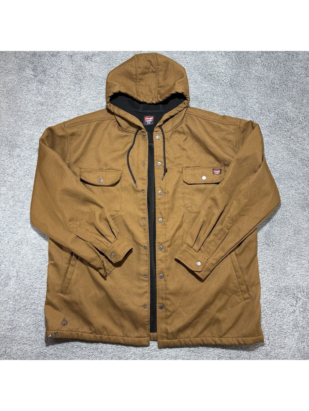 Wrangler Workwear Hooded Work Coat Mens 3XL Tan/Brown Jacket Full Zip *Burn Mark